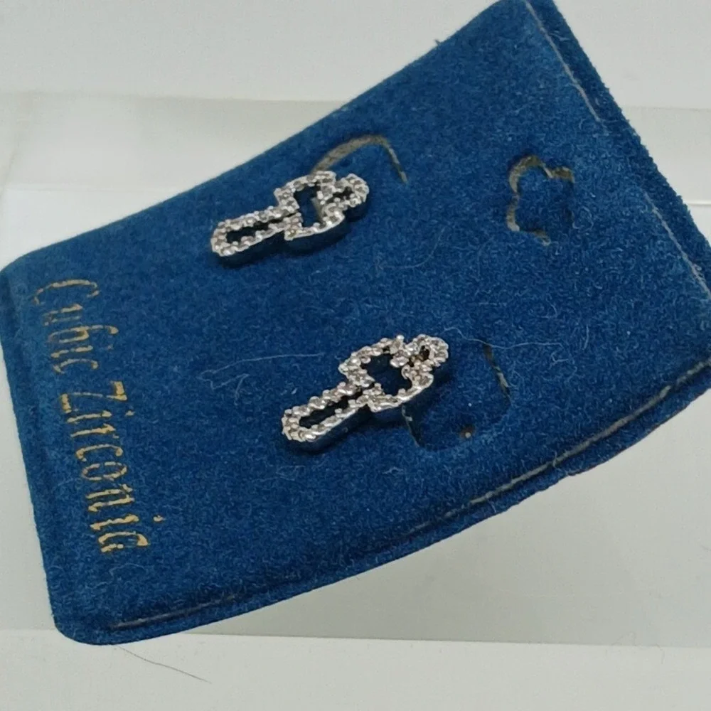 Micro Pave Vintage 1990s Cubic Zirconia Cross Stud Earrings Silver Tone Rare New